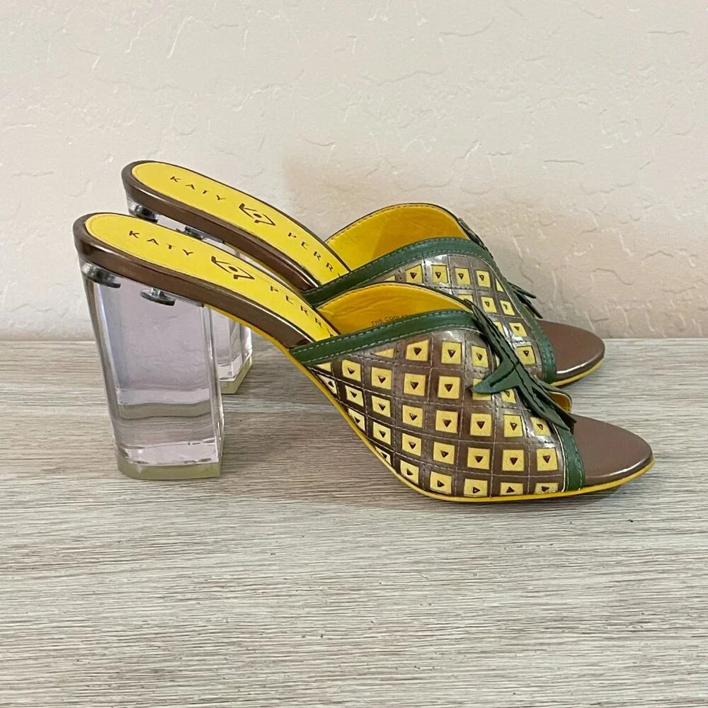 Katy Perry Sandals Heels 6 The Coolada Pineapple Clear Heels Slides Tropical - Picture 8 of 11